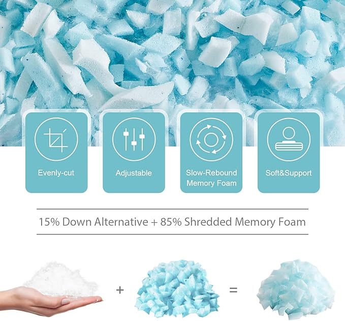 Meoflaw Cooling Pillows Queen Size Set of 2, Shredded Memory Foam Bed Pillows - Image 2