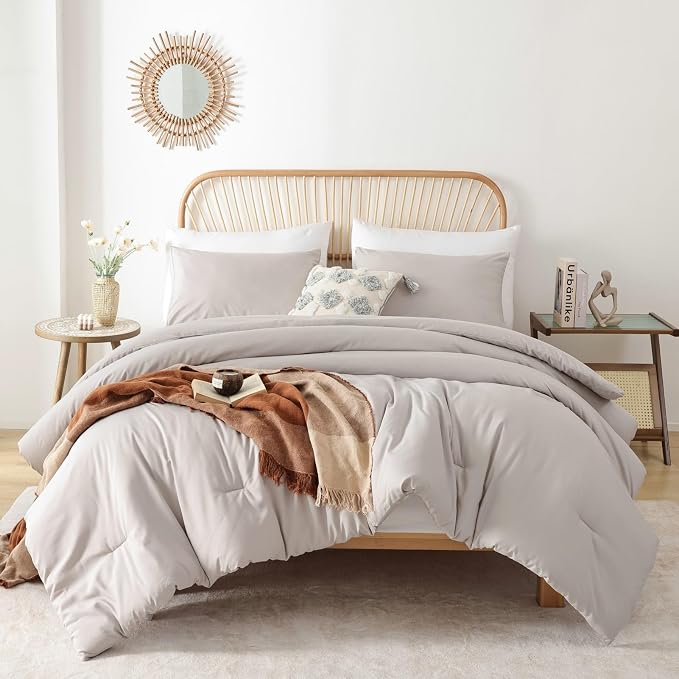 ROSGONIA Queen Comforter Set Linen Grey - Image 2