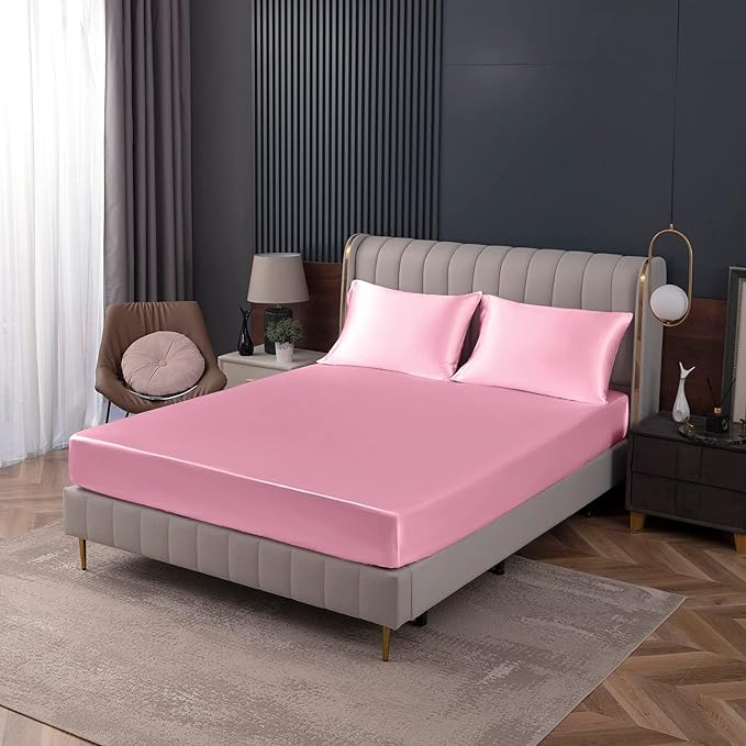 Homiest Pink Satin Fitted Twin XL Size Bed Sheet, Deep Pocket, Luxury & Ultra - Image 9