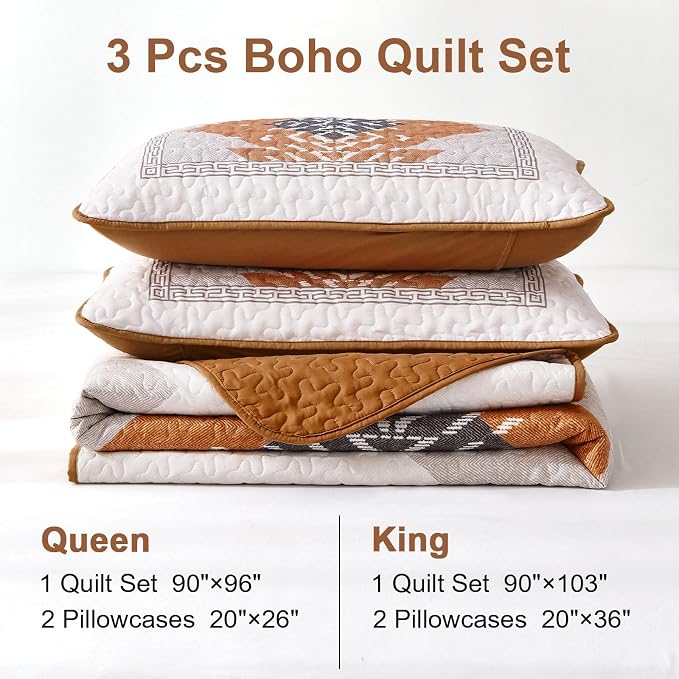 Dintszyayue Boho Queen Quilt Set 3 Pieces Aztec Texture Bedspread Coverlet Set - Image 7