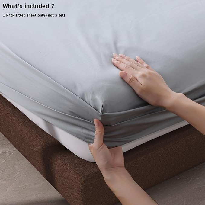 100% Egyptian Cotton Fitted Sheet CK Size Gray, 600 Thread Count 8-16" Deep - Image 4