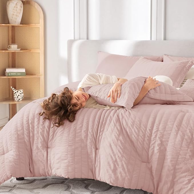 MUXHOMO 5 Pieces Twin Comforter Set, Seersucker Bed in a Bag Twin Size - Image 7