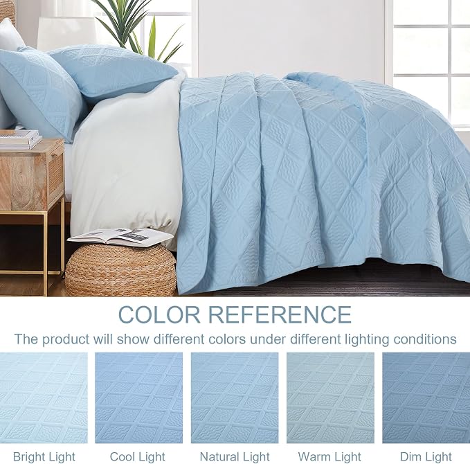Yiran Ash Blue Quilt Set King Size, 3 Piece Reversible Bedspreads Bedding Set - Image 7