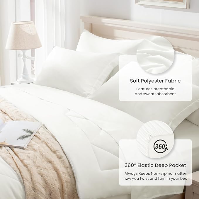 Love's cabin King Size Comforter Set Ivory, 7 Pieces King Bed in a Bag - Image 5