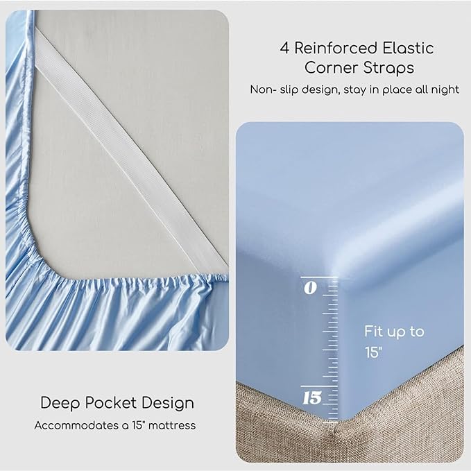 MR&HM Satin Bed Sheets, King Size Sheets Set - Image 5
