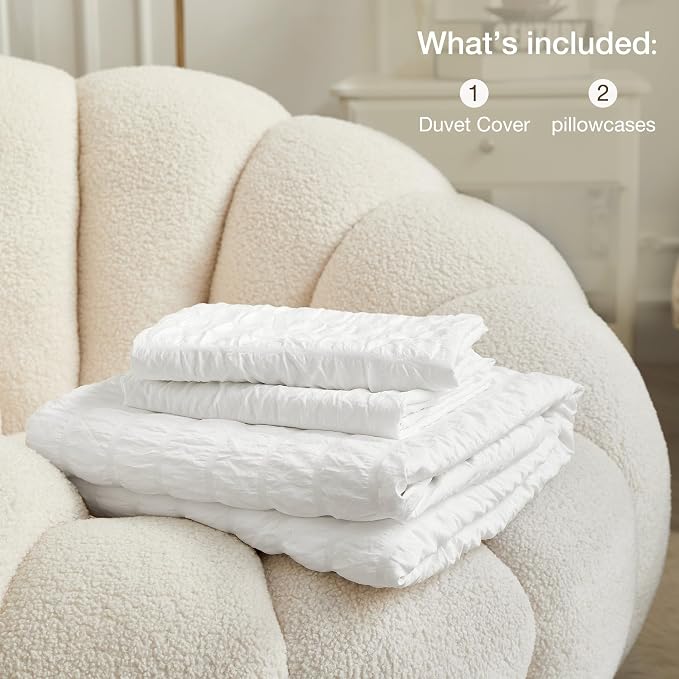 JELLYMONI Bright White Duvet Cover Twin Size, Soft Breathable Seersucker Duvet - Image 6