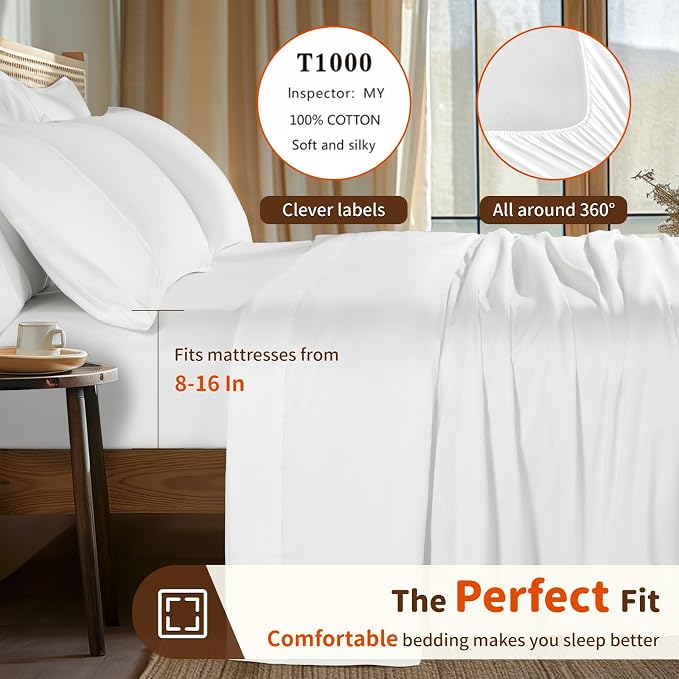 LBRO2M 1000 Thread Count 100% Egyptian Cotton Sheets Set 6 Piece Sets Full Size - Image 3