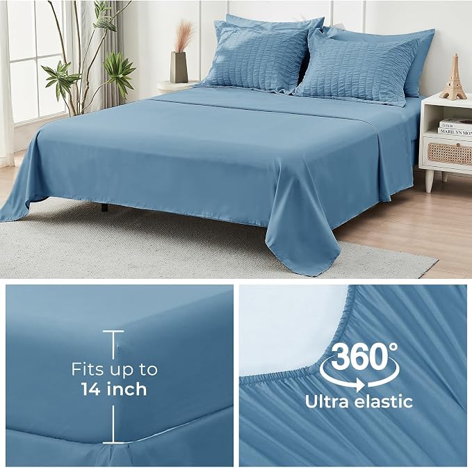 HYMOKEGE Mineral Blue King Size Comforter Set Seersucker 7 Pieces, All Season - Image 7