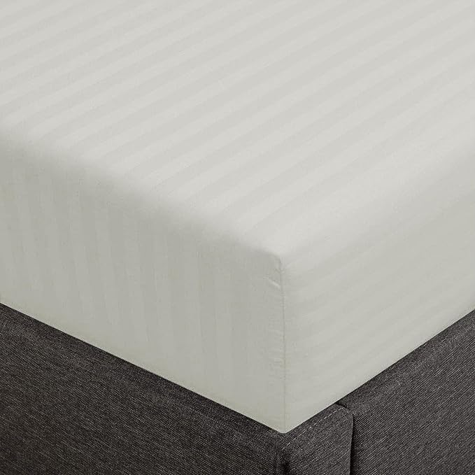 Feather & Stitch 1 Piece Fitted Sheet Full Size, 100% Cotton Damask Sateen Weave by FEATHERSTITCHNEWYORK