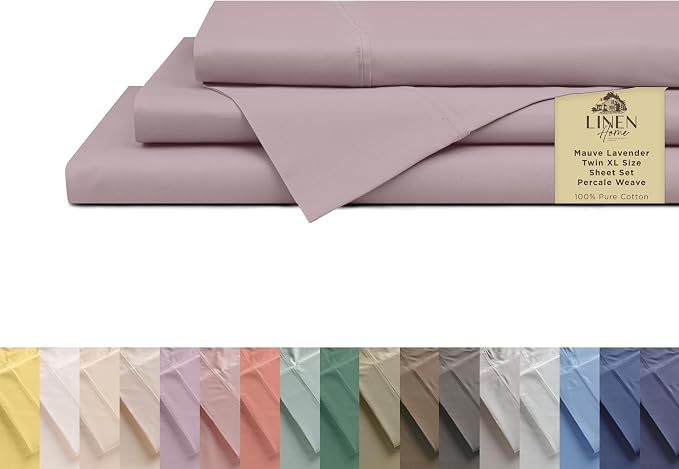 Linen Home 100% Cotton Percale Sheets Twin XL Size, Mauve Lavender, Deep Pocket by LINENHOME