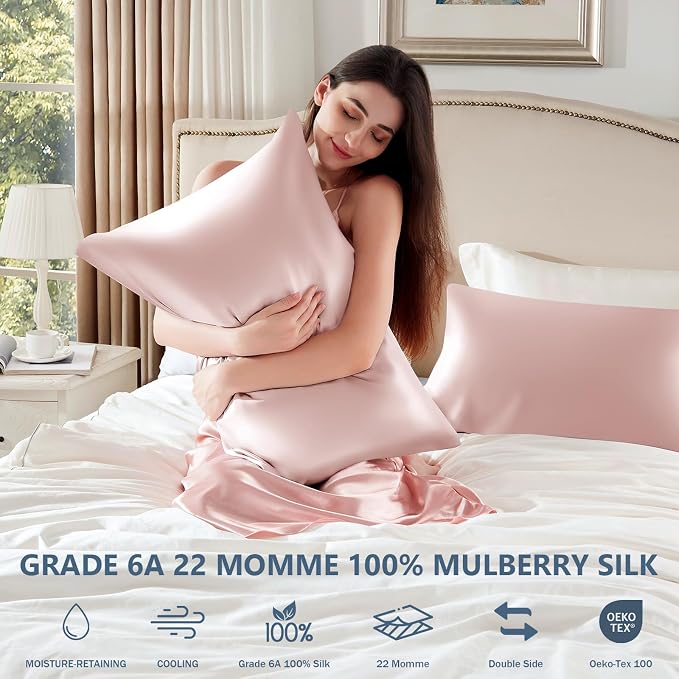 Silk Pillow Cases 2 Pack Standard Size Mulberry Silk Pillowcase Set of 2 - Image 6