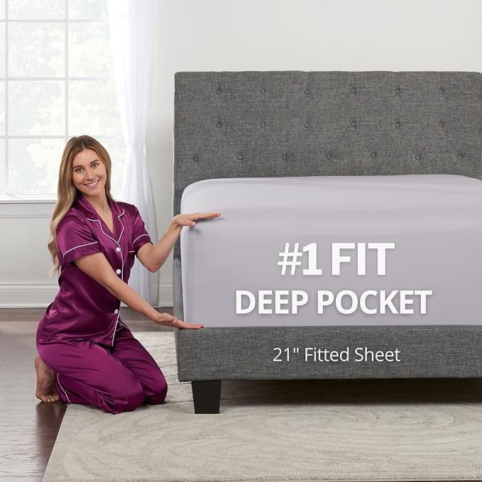 XL Twin Sheets Deep Pockets Fitted – Twin XL Fitted Sheets Only – 21” Fitted by DeaLuxeBedding