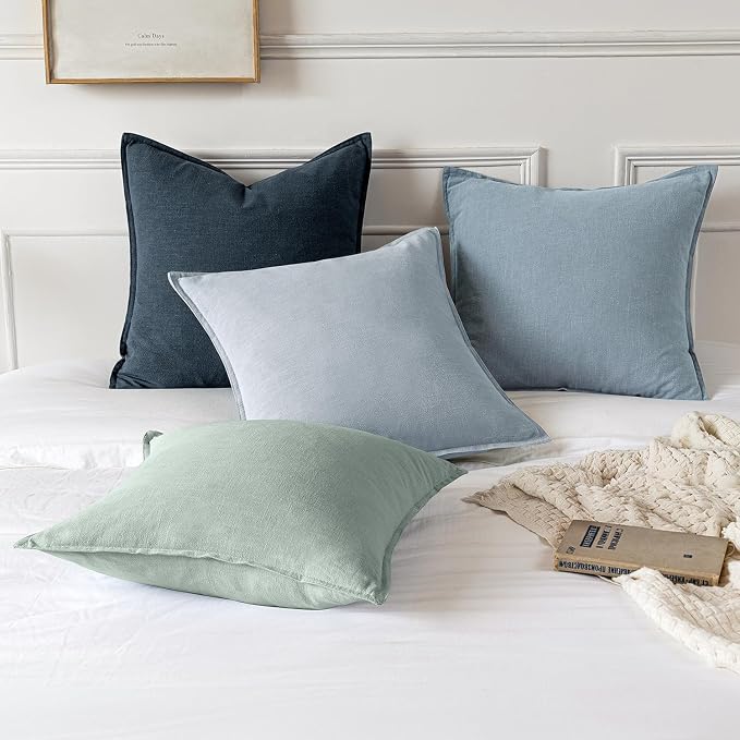 MIULEE Decorative Linen Pillow Covers 20x20 Inch Blue Grey ​Boho Farmhouse​ - Image 3