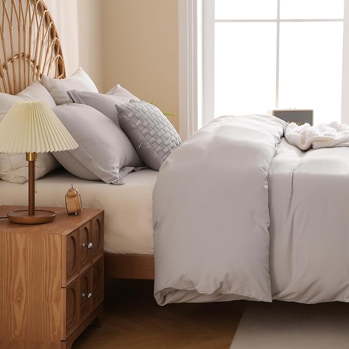 JSD Light Grey Duvet Cover Set Full Size, 3 Piece Duvet Cover - Image 7