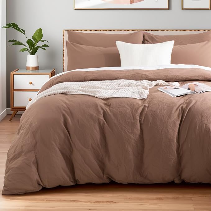 NEXHOME PRO Duvet Cover Set Queen Size Linen Textured Organic Natural 100% by NEXHOMEPRO