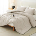 CozyLux Queen Comforter Set Oatmeal, 3 Pieces Solid Comforters Queen Size by CozyLux