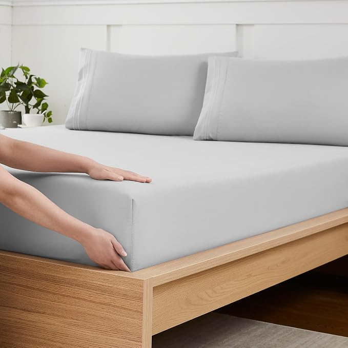 Twin XL Fitted Sheet Only with Full Elastic & Built in Corner Sheet Straps to by SweetHomeCollection