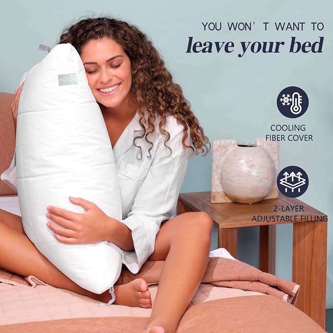 Nuzzle Pillows Queen Size Set of 4 Cooling Adjustable Pillows - Image 6
