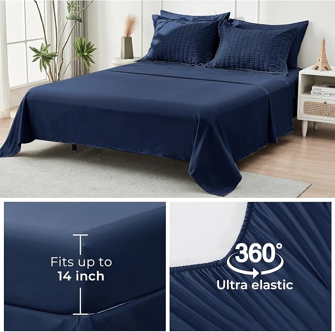 HYMOKEGE Navy Blue Queen Comforter Set Seersucker 7 Pieces, All Season Luxury - Image 7