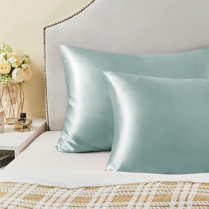 BEDELITE Satin Pillowcase with Zipper, Haze Blue King Size Pillow Cases Set of 2 - Image 6
