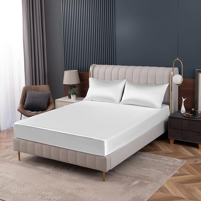 Homiest White Satin Fitted Sheet King Size, Deep Pocket, Luxury & Ultra Soft - Image 9