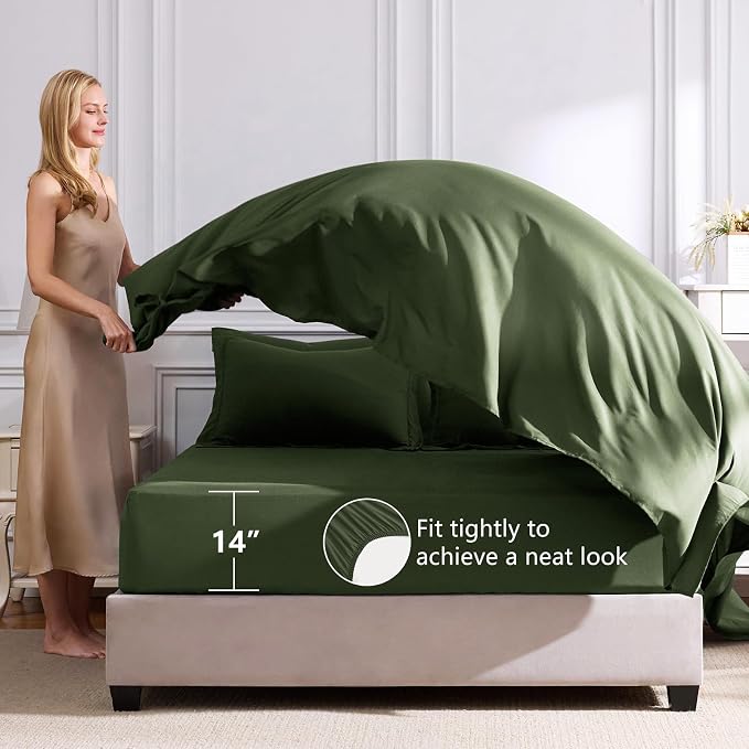 CozyLux Queen Comforter Set Olive Green - Image 8