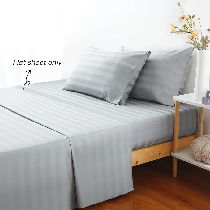 Flat Sheet Only Full Size, 400 TC 100% Egyptian Cotton Flat Sheet Striped - Image 2