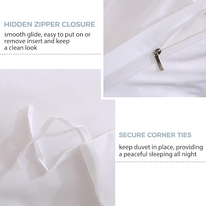 JSD White Duvet Cover Set Queen Size, 3 Piece Duvet Cover - Image 3