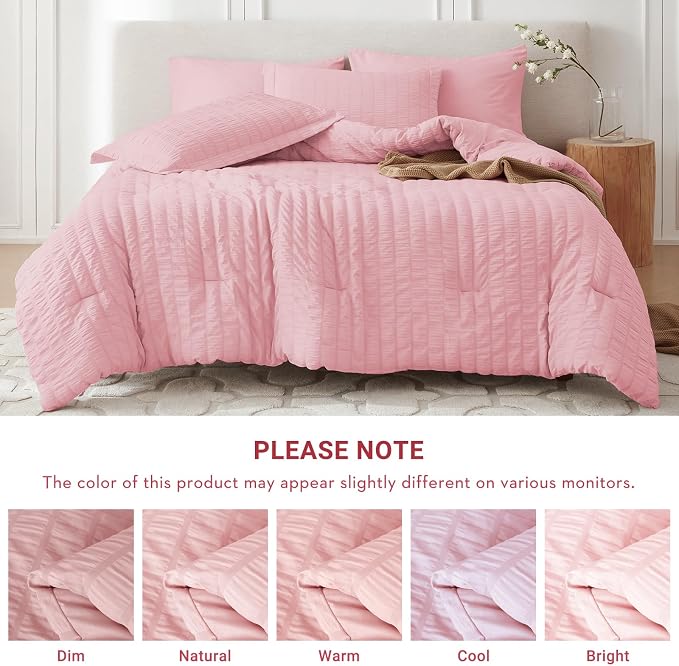 MUXHOMO 7 Pieces Full Comforter Set, Seersucker Bed in a Bag Full Size - Image 5
