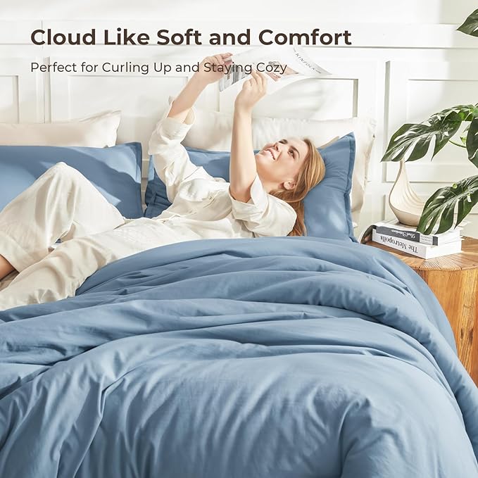 Litanika Grayish Blue Comforter Set California King Size, 3 Pieces Lightweight - Image 2