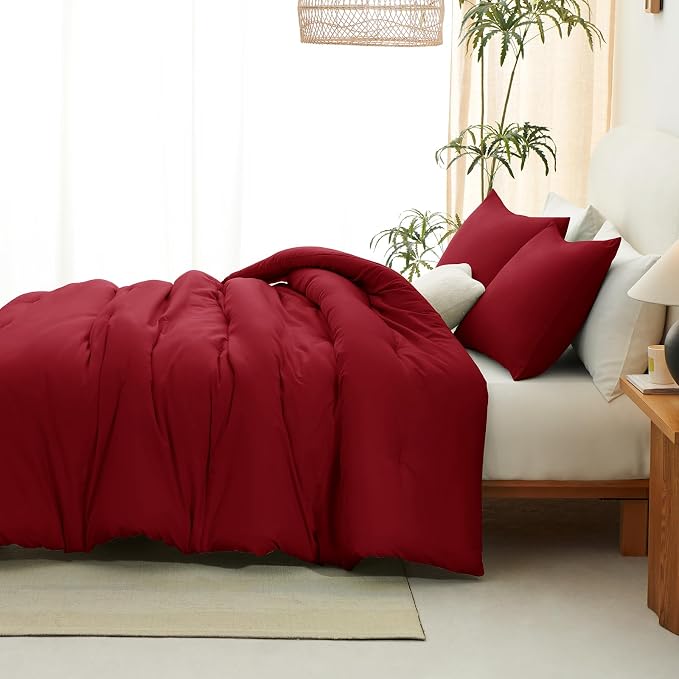 CozyLux Oversized Queen Comforter Set Dark Red, 3 Pieces 98x98 Solid Breathable - Image 6