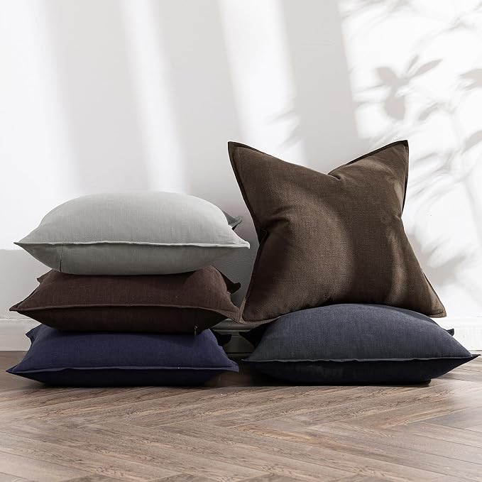MIULEE Decorative Linen Pillow Covers 18x18 Inch Light Gray ​Boho Farmhouse​ - Image 5