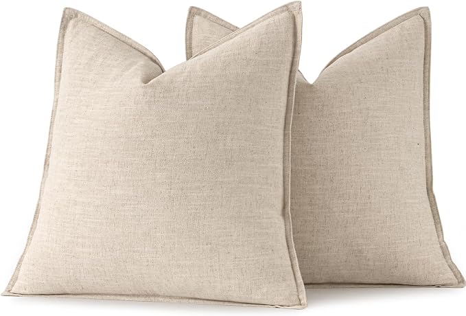 MIULEE Decorative Linen Euro Sham Pillow Covers 22x22 Inch Natural Beige Boho - Image 6