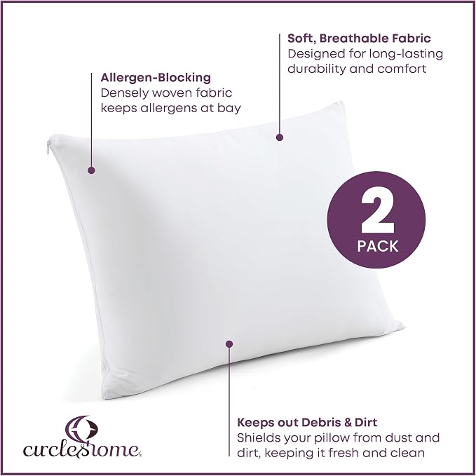CirclesHome Pillow Protectors 2 Pack Queen Zippered - Image 2