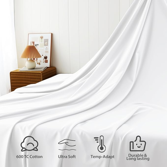 Cotton Flat Sheets Only, 600 TC 100% Cotton Flat Sheet Top Sheet Only, Cal King - Image 4