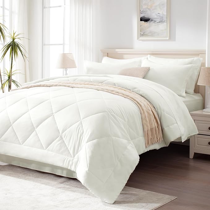 Love's cabin California King Comforter Set Ivory, 7 Pieces California King Bed by Lovescabin
