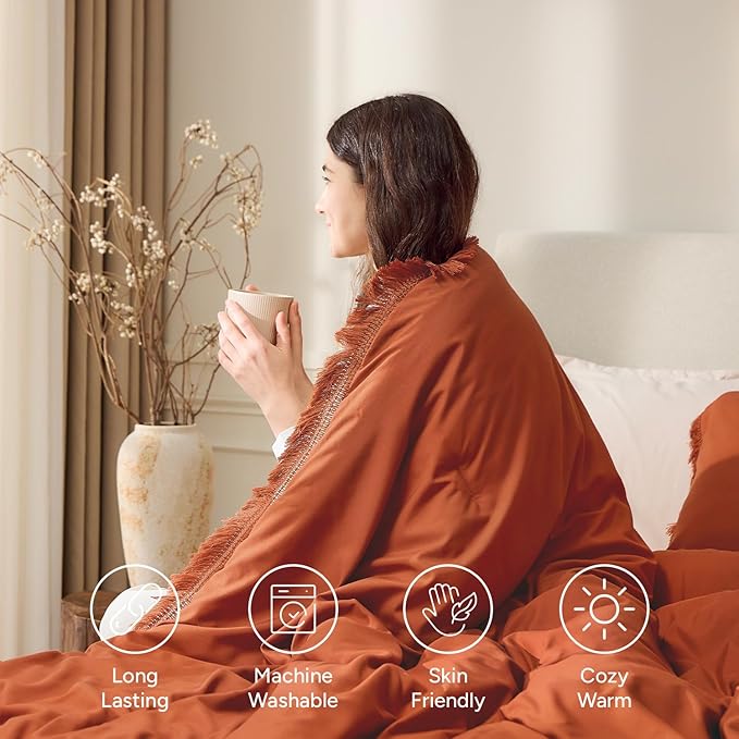 Andency California King Comforter Set Burnt Orange - Image 4