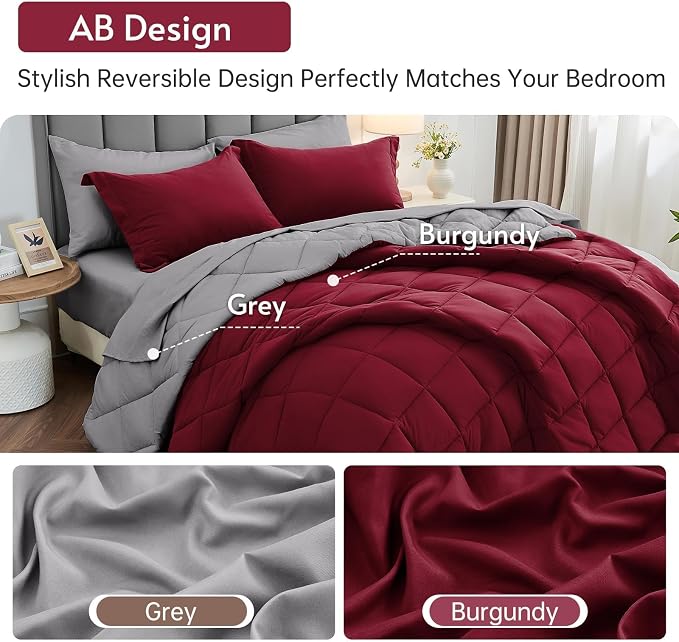 MUXHOMO 7 Pieces King Comforter Set, Reversible Bed in a Bag King Size - Image 3