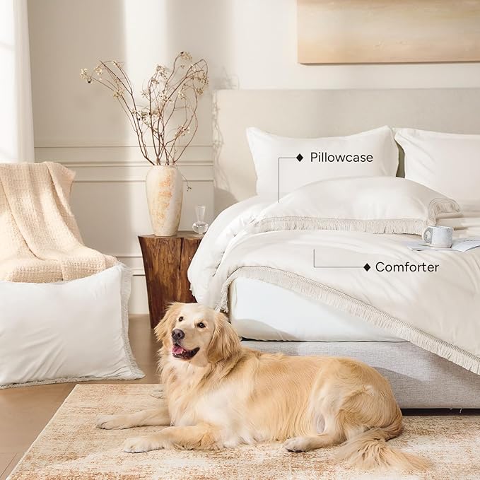 Andency Comforter Oversized King Beige 120x98, 3 Pieces Boho Winter Lightweight - Image 7