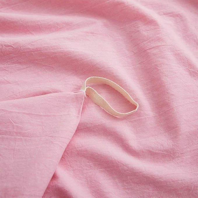 LOVQUE Pink Duvet Cover Full Size, 100% Washed Cotton Linen Like Bedding Set - Image 5