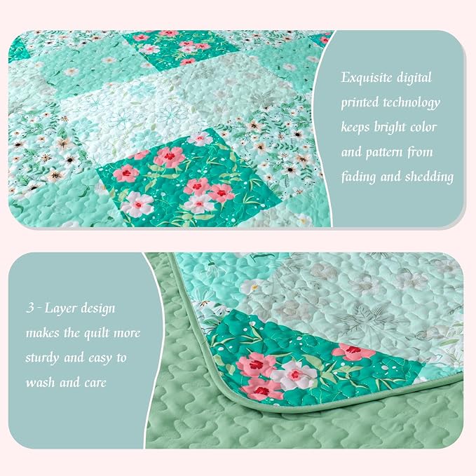 Whale Flotilla Patchwork Quilt Twin Size, Extra Soft Boho Floral Bedspreads - Image 3