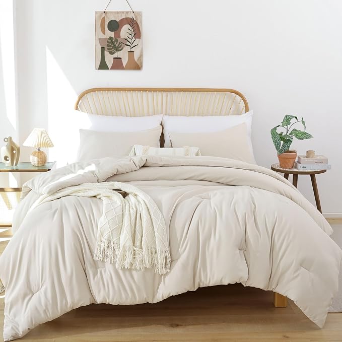 ROSGONIA Beige Comforter Set Queen, All Season Bedding Lightweight Soft - Image 3