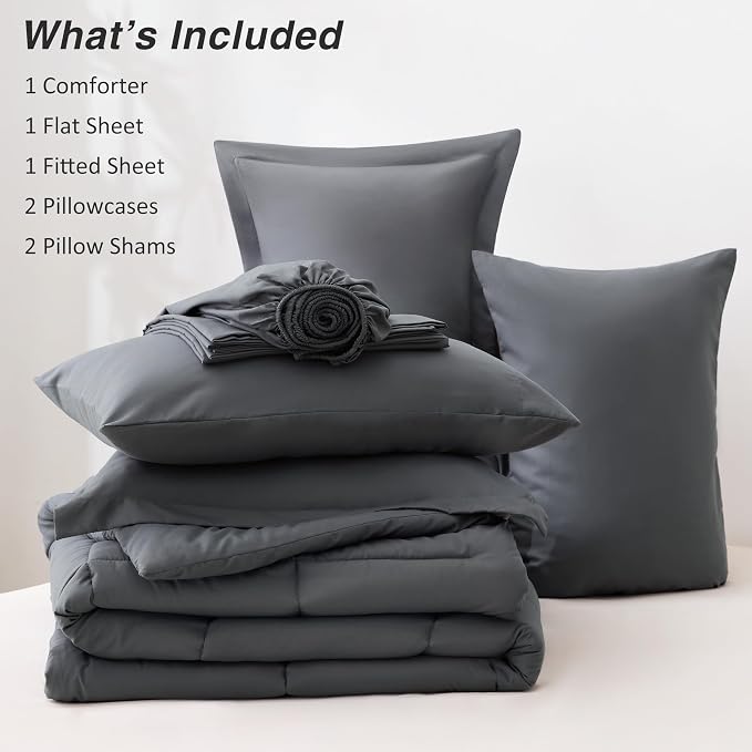 Love's cabin Queen Comforter Set Soot Grey, 7 Pieces Queen Bed in a Bag - Image 8