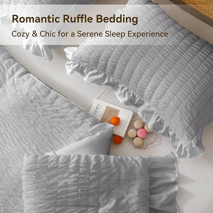 JOLLYVOGUE Light Grey King Comforter Set, 3 Pieces Seersucker Comforters King - Image 5