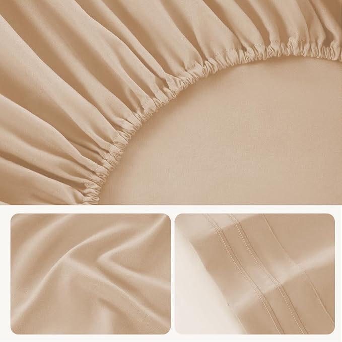 ROSE&RISY Khaki Queen Sheet Set, 4 Pieces Soft Bedding Queen Sheet Set - Image 6