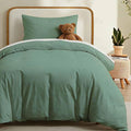 LOVQUE 100% Washed Cotton Duvet Cover Twin Size, Mint Green Fade-Resistant by LOVQUE