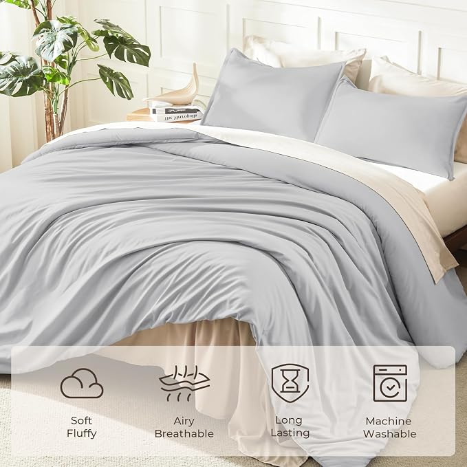 Litanika Comforters Light Grey Oversized Queen Size, 3 Pieces Lightweight Solid - Image 3