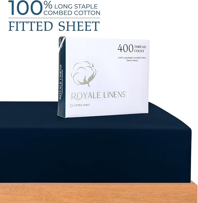 Royale Linens 400 Thread Count 100% American Grown Cotton Fitted Sheet Queen - Image 2