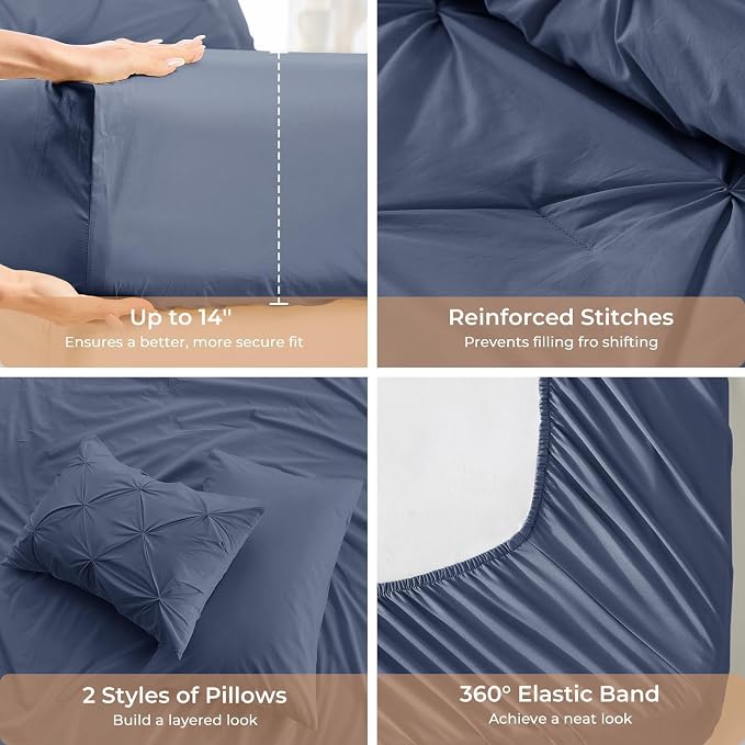 Sasttie California King Comforter Set, 7-Piece Bed in a Bag Cal King, Pintuck - Image 5