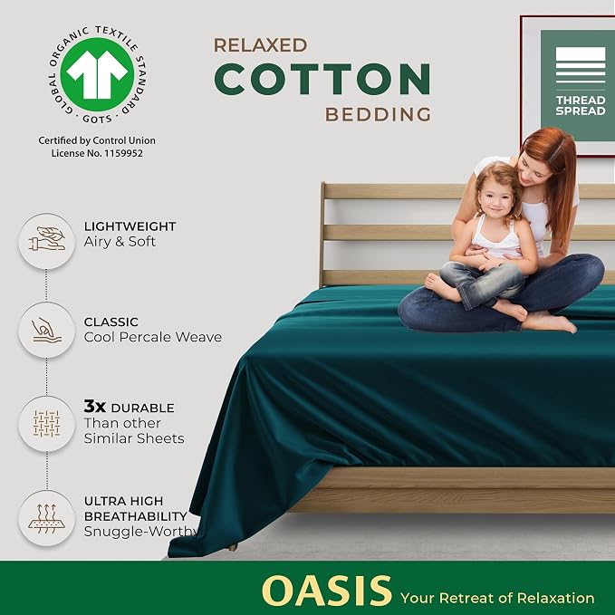 THREAD SPREAD 100% Organic Cotton Percale Flat Sheet King Size - Image 2